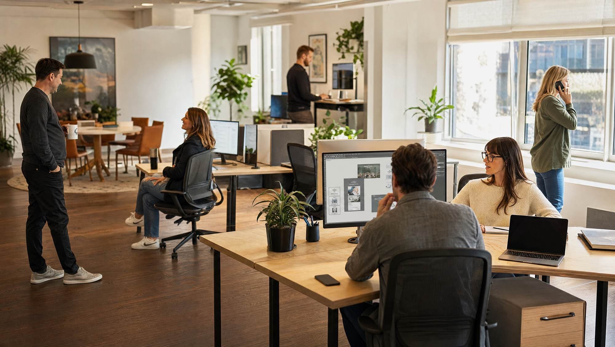 Équipe d'agence marketing au travail dans un bureau lumineux